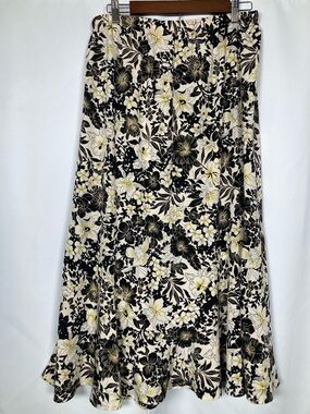 Sag Harbor Vintage 90s Black & Cream Floral Midi Skirt - Size 14 Festival Garden